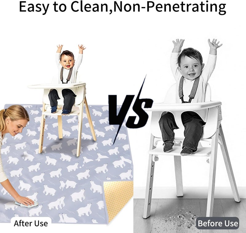 CoolaPeach Splat Mat for Under High Chair/Arts/Crafts, Washable Baby Spill Mat Waterproof Non-Slip Floor Splash Mat, Portable Play Mat and Table Cloth (Bear, 43"x 43") - Image 3